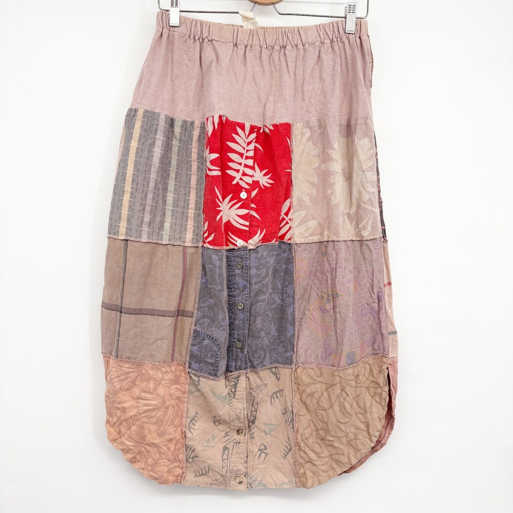 Jackie Loves John Womens Vintage Patchwork Boho Lagenlook Asymmetrical Skirt OS